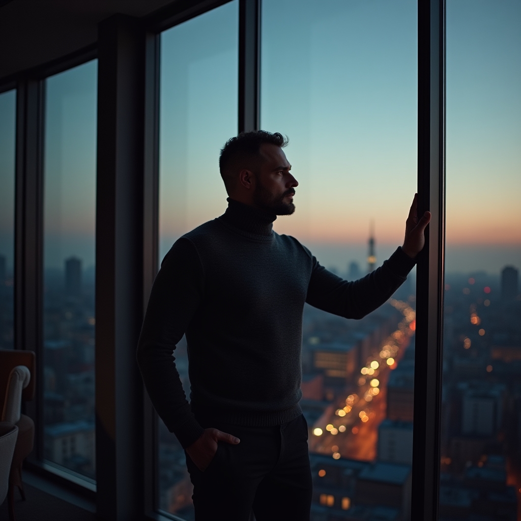 Gründer in einem ruhigen Moment der Reflexion über finanzielle Bildung